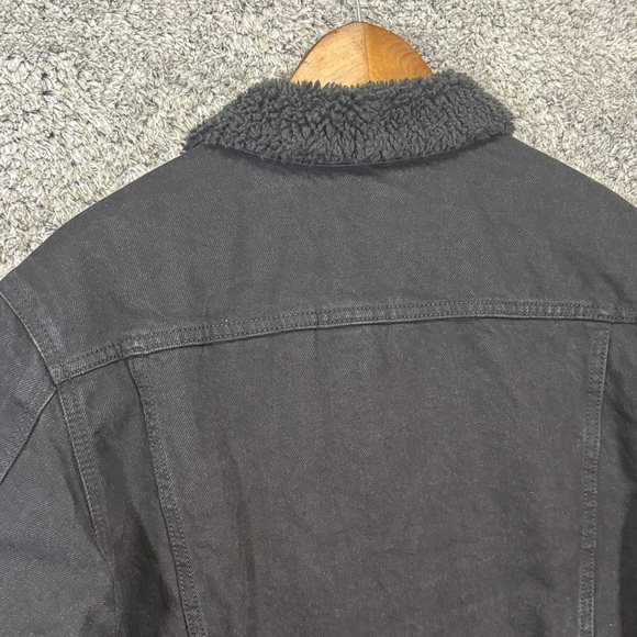 Old Navy Black Denim Sherpa LinedJacket for Men Size Large Collared Trucker Coat - Picture 13 of 16